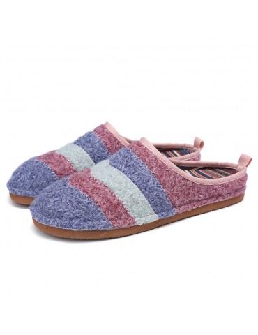 Colorblock Striped Household Cotton Slip On Indoor Flat Home Shoes Slippers