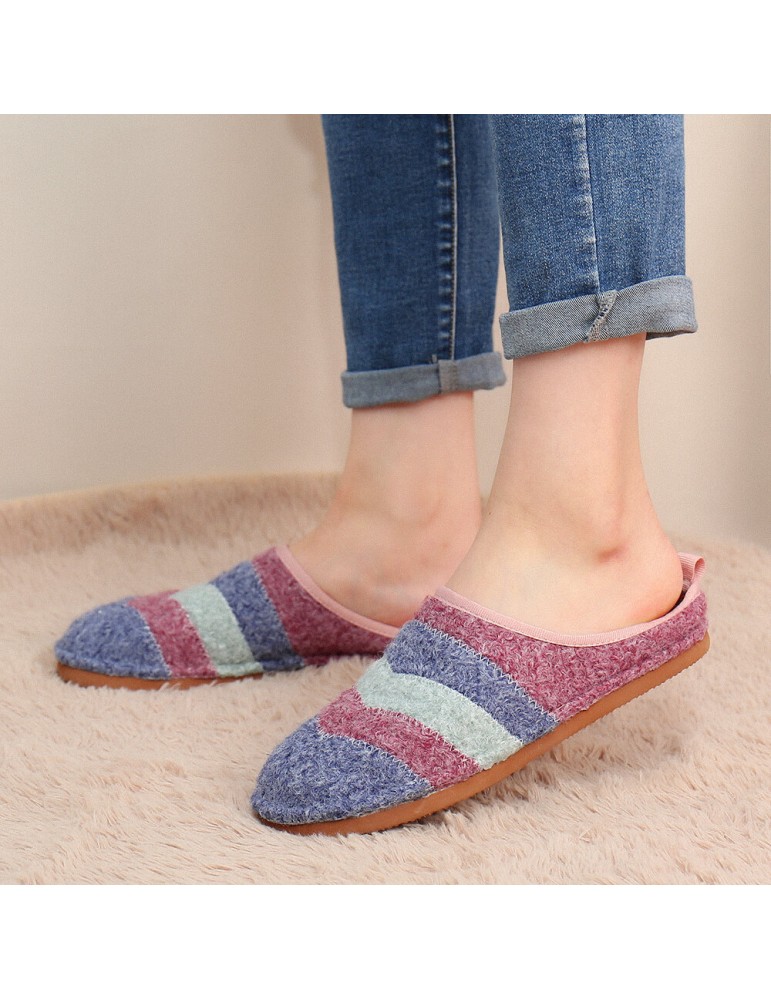 Colorblock Striped Household Cotton Slip On Indoor Flat Home Shoes Slippers