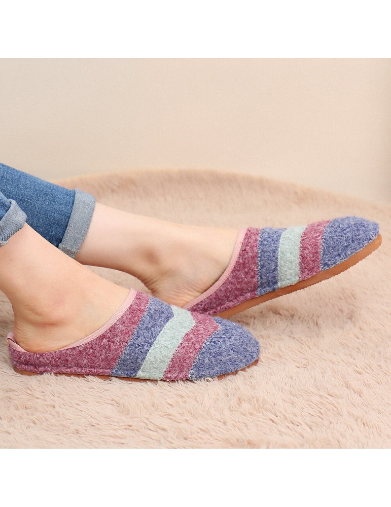 Colorblock Striped Household Cotton Slip On Indoor Flat Home Shoes Slippers