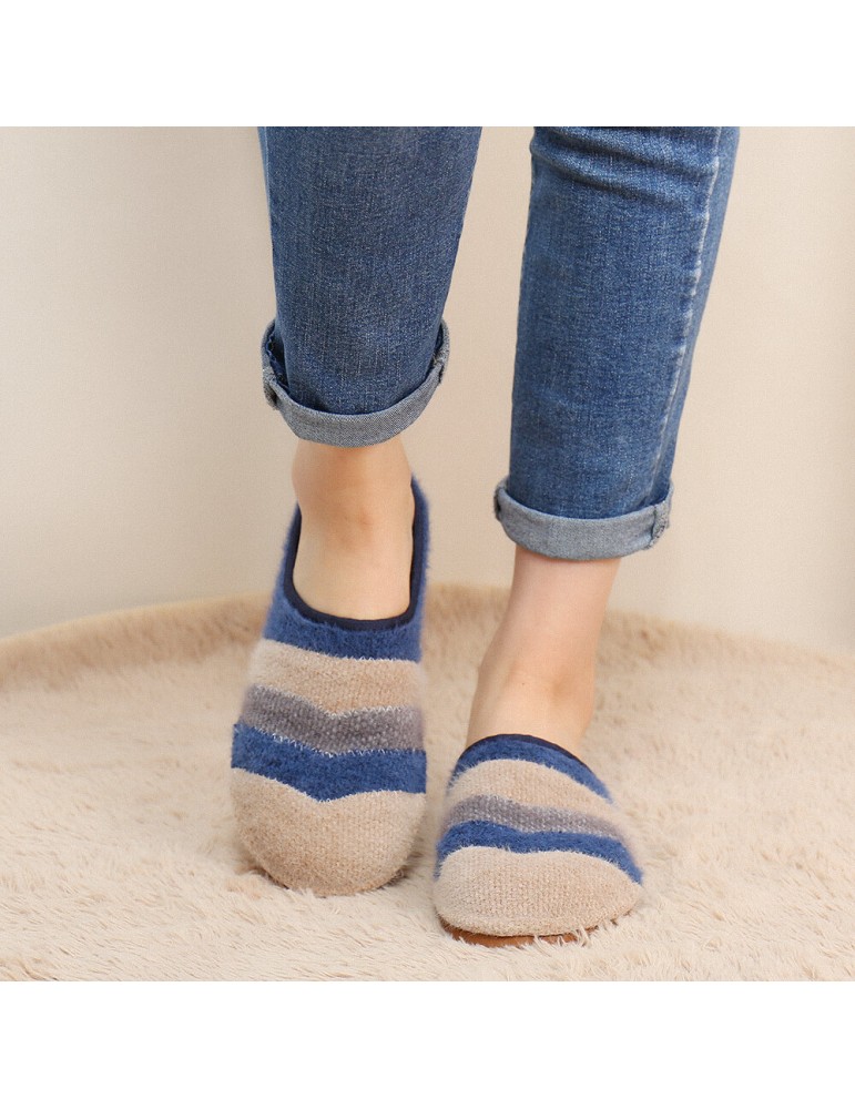 Colorblock Striped Household Cotton Slip On Indoor Flat Home Shoes Slippers