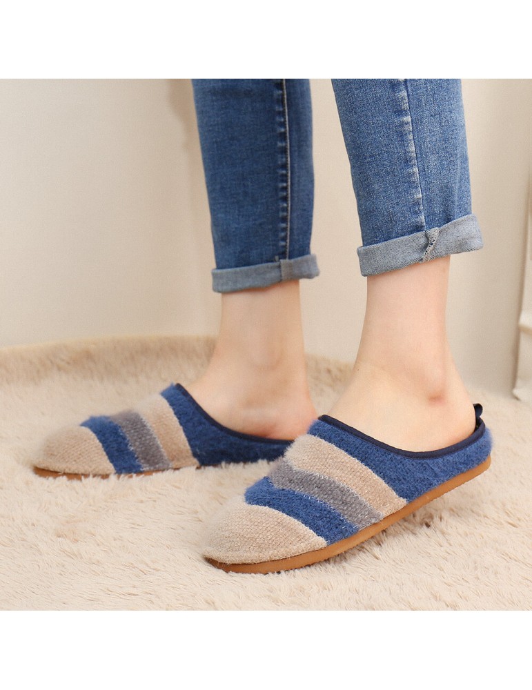 Colorblock Striped Household Cotton Slip On Indoor Flat Home Shoes Slippers