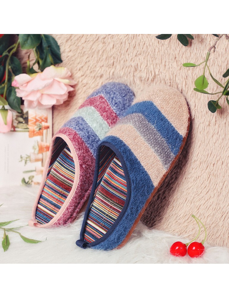 Colorblock Striped Household Cotton Slip On Indoor Flat Home Shoes Slippers