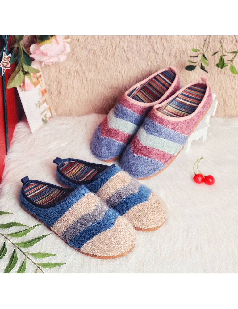 Colorblock Striped Household Cotton Slip On Indoor Flat Home Shoes Slippers