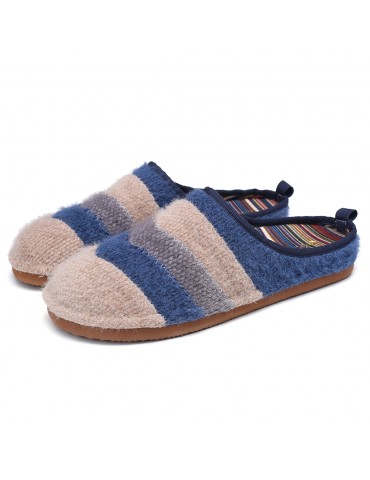 Colorblock Striped Household Cotton Slip On Indoor Flat Home Shoes Slippers