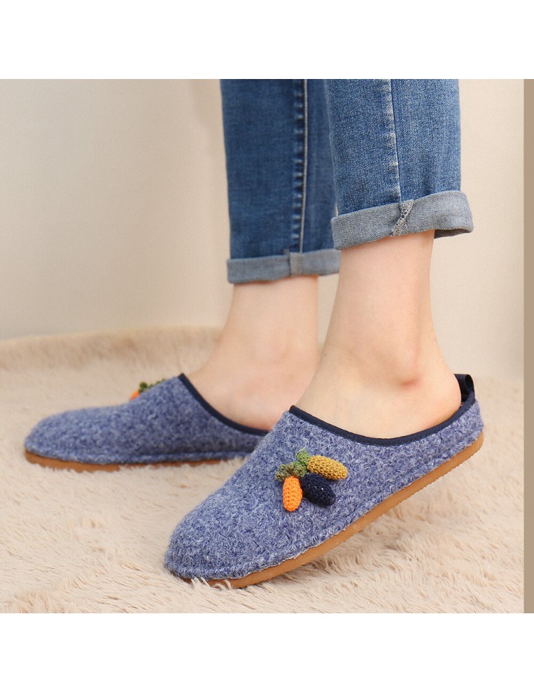 Slippers - SOCOFY Cute Fruits Decoration Solid Color Household Cotton Slip On Indoor Flat Home Shoes Slippers