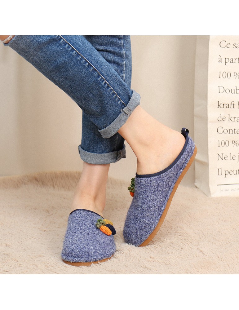 Slippers - SOCOFY Cute Fruits Decoration Solid Color Household Cotton Slip On Indoor Flat Home Shoes Slippers