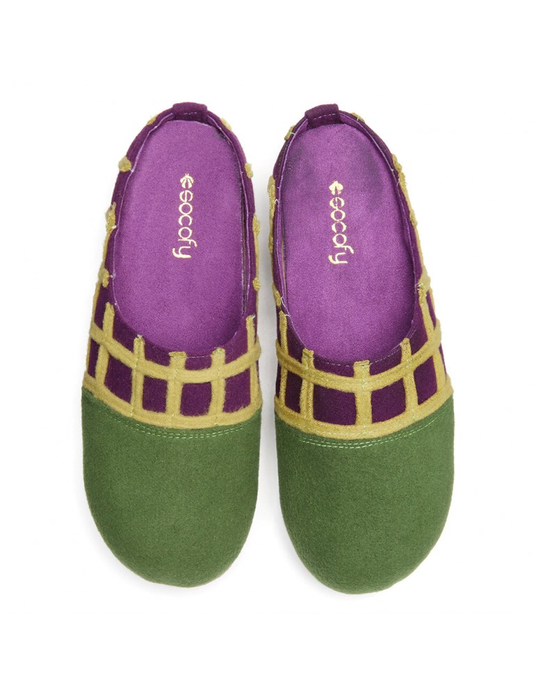Slippers - SOCOFY Natural Solid Color Round Toe Plaid Detail Edge Slip On Indoor Flat Home Shoes Slippers