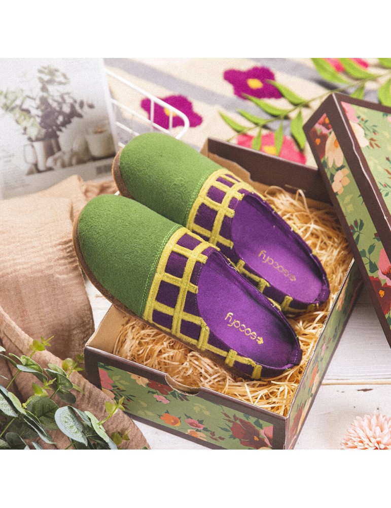 Slippers - SOCOFY Natural Solid Color Round Toe Plaid Detail Edge Slip On Indoor Flat Home Shoes Slippers