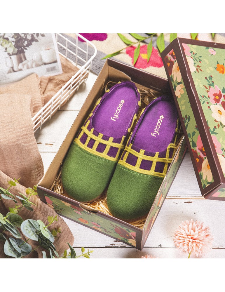 Slippers - SOCOFY Natural Solid Color Round Toe Plaid Detail Edge Slip On Indoor Flat Home Shoes Slippers