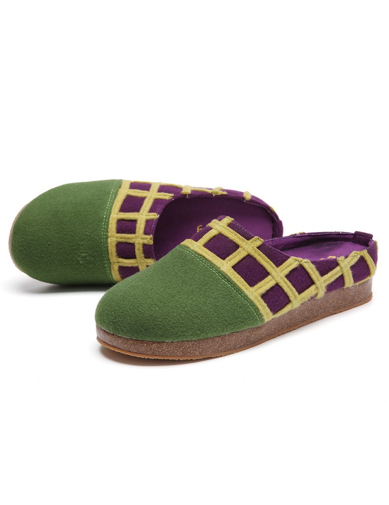 Slippers - SOCOFY Natural Solid Color Round Toe Plaid Detail Edge Slip On Indoor Flat Home Shoes Slippers
