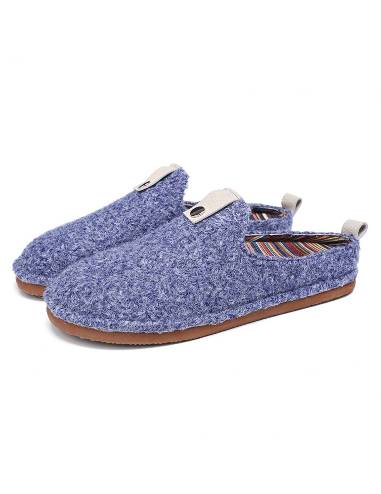 Solid Color Metal Buckle Household Cotton Slip On Indoor Flat Home Shoes Slippers