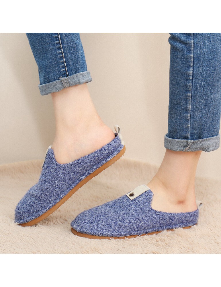 Solid Color Metal Buckle Household Cotton Slip On Indoor Flat Home Shoes Slippers