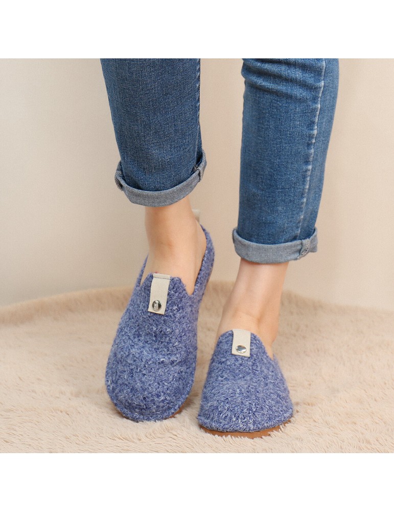 Solid Color Metal Buckle Household Cotton Slip On Indoor Flat Home Shoes Slippers