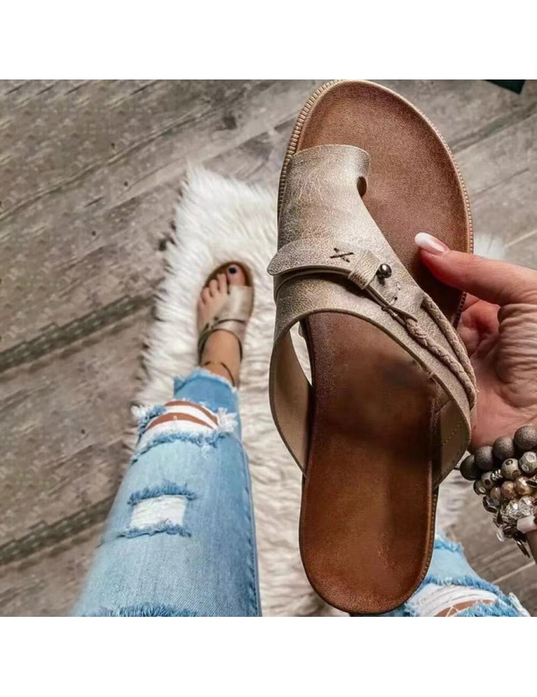 Slippers - Women Vintage Rivet Woven Laces Solid Clip Toe Flat Casual Slippers