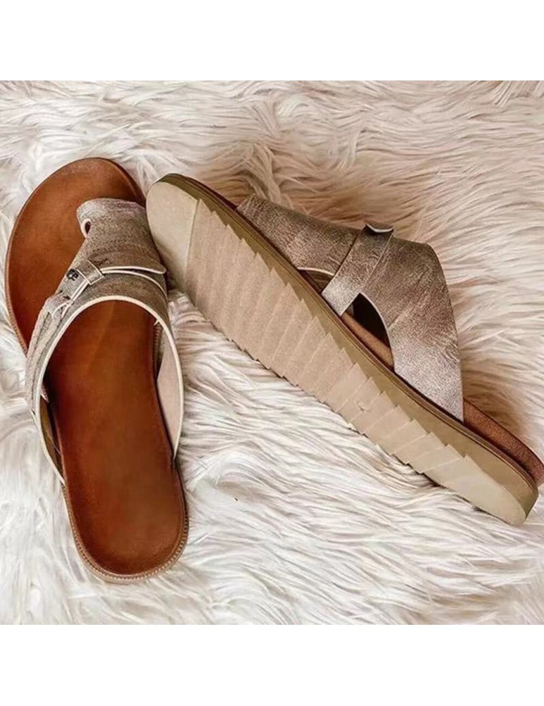 Slippers - Women Vintage Rivet Woven Laces Solid Clip Toe Flat Casual Slippers