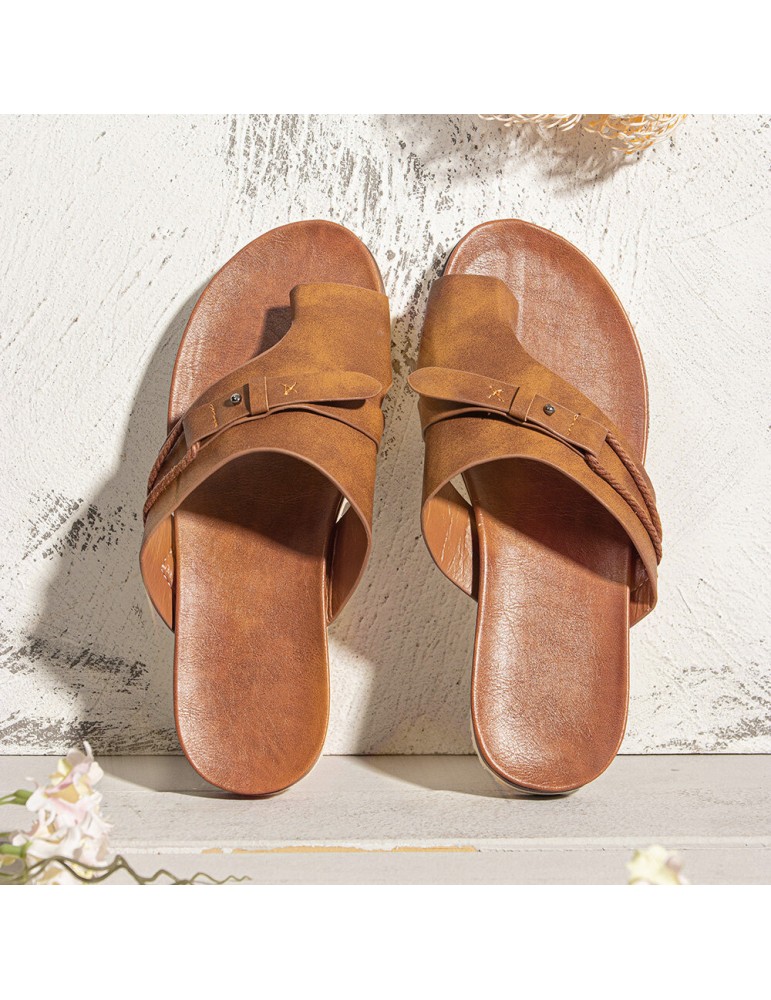 Slippers - Women Vintage Rivet Woven Laces Solid Clip Toe Flat Casual Slippers