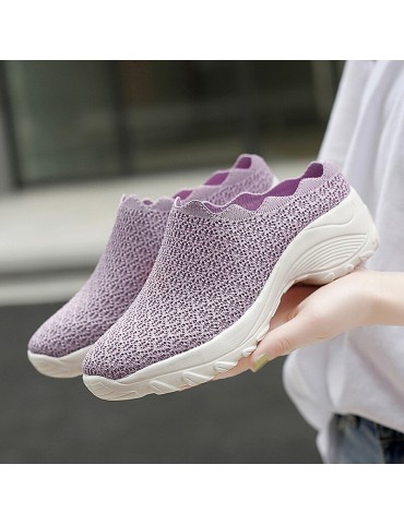 Women Mesh Solid Color Platform Backless Shoes