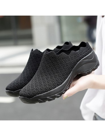 Women Mesh Solid Color Platform Backless Shoes