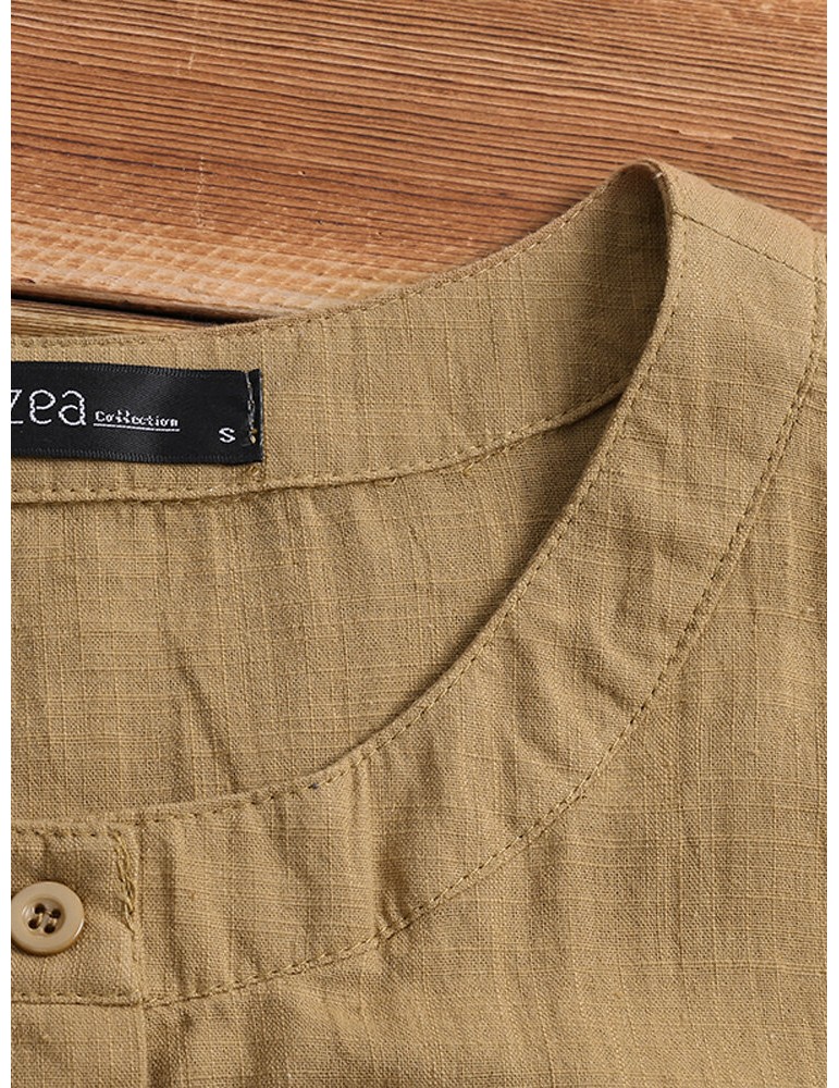 Blouses & Shirts - S-5XL Women Long Sleeve Button Down Cotton Asymmetric Vintage Blouse
