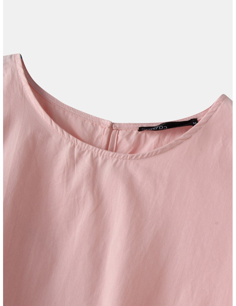 Blouses & Shirts - Solid Color O-neck Ruffle Sleeve Plain Casual Blouse For Women