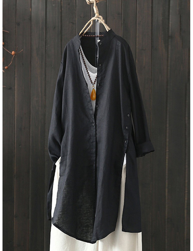 Blouses & Shirts - Women Vintage Stand Collar Long Sleeve Autumn Blouse Cardiagns