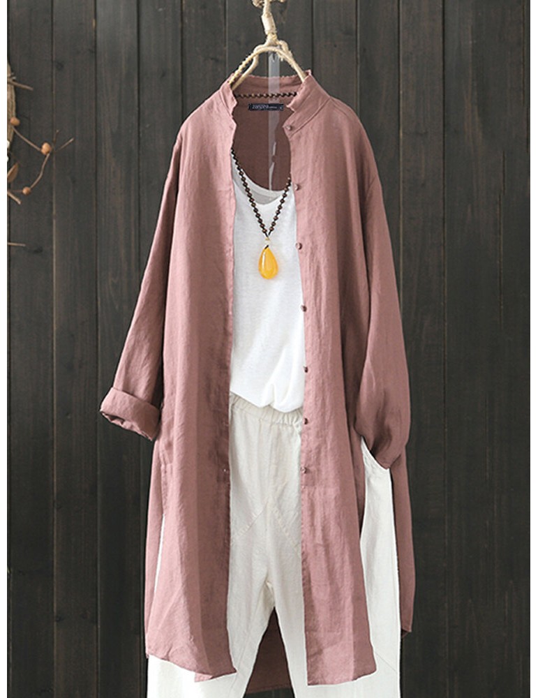 Blouses & Shirts - Women Vintage Stand Collar Long Sleeve Autumn Blouse Cardiagns