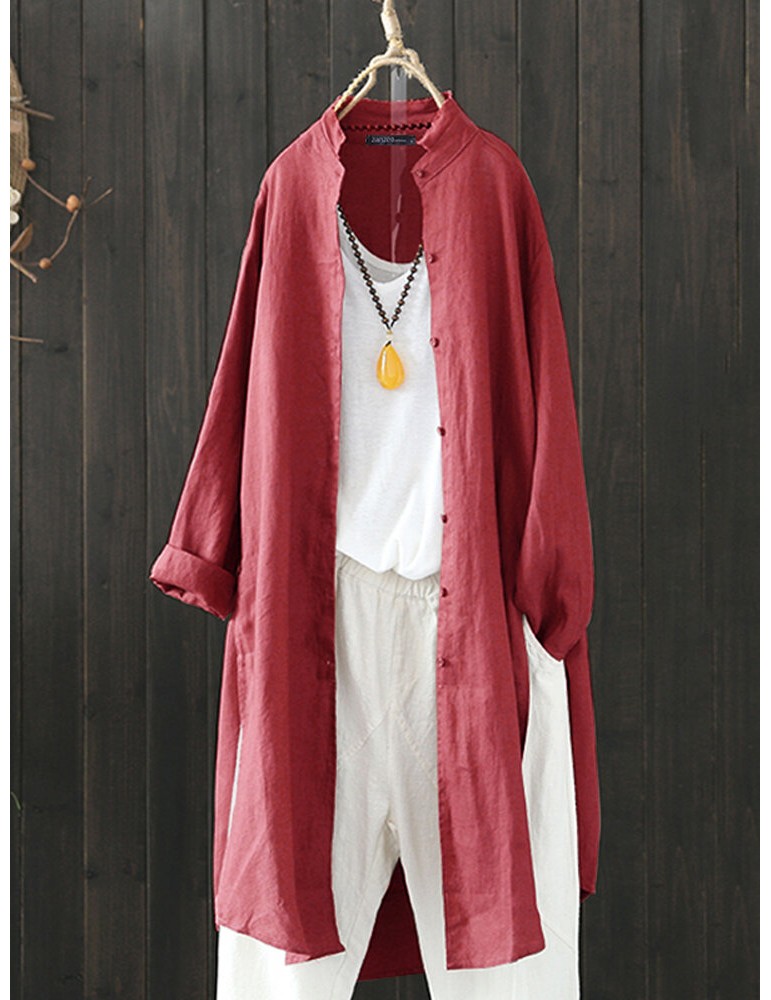 Blouses & Shirts - Women Vintage Stand Collar Long Sleeve Autumn Blouse Cardiagns