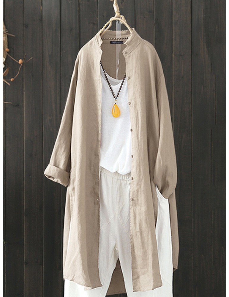 Blouses & Shirts - Women Vintage Stand Collar Long Sleeve Autumn Blouse Cardiagns