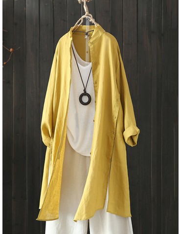 Women Vintage Stand Collar Long Sleeve Autumn Blouse Cardiagns