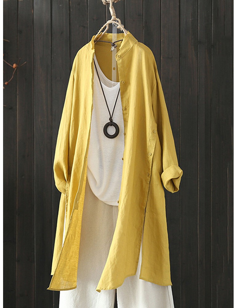 Blouses & Shirts - Women Vintage Stand Collar Long Sleeve Autumn Blouse Cardiagns